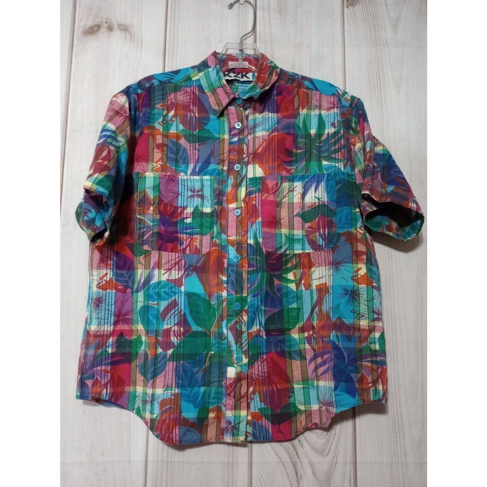 KZK Shirt Ladies Medium Vintage Short Sleeve Button Front‎